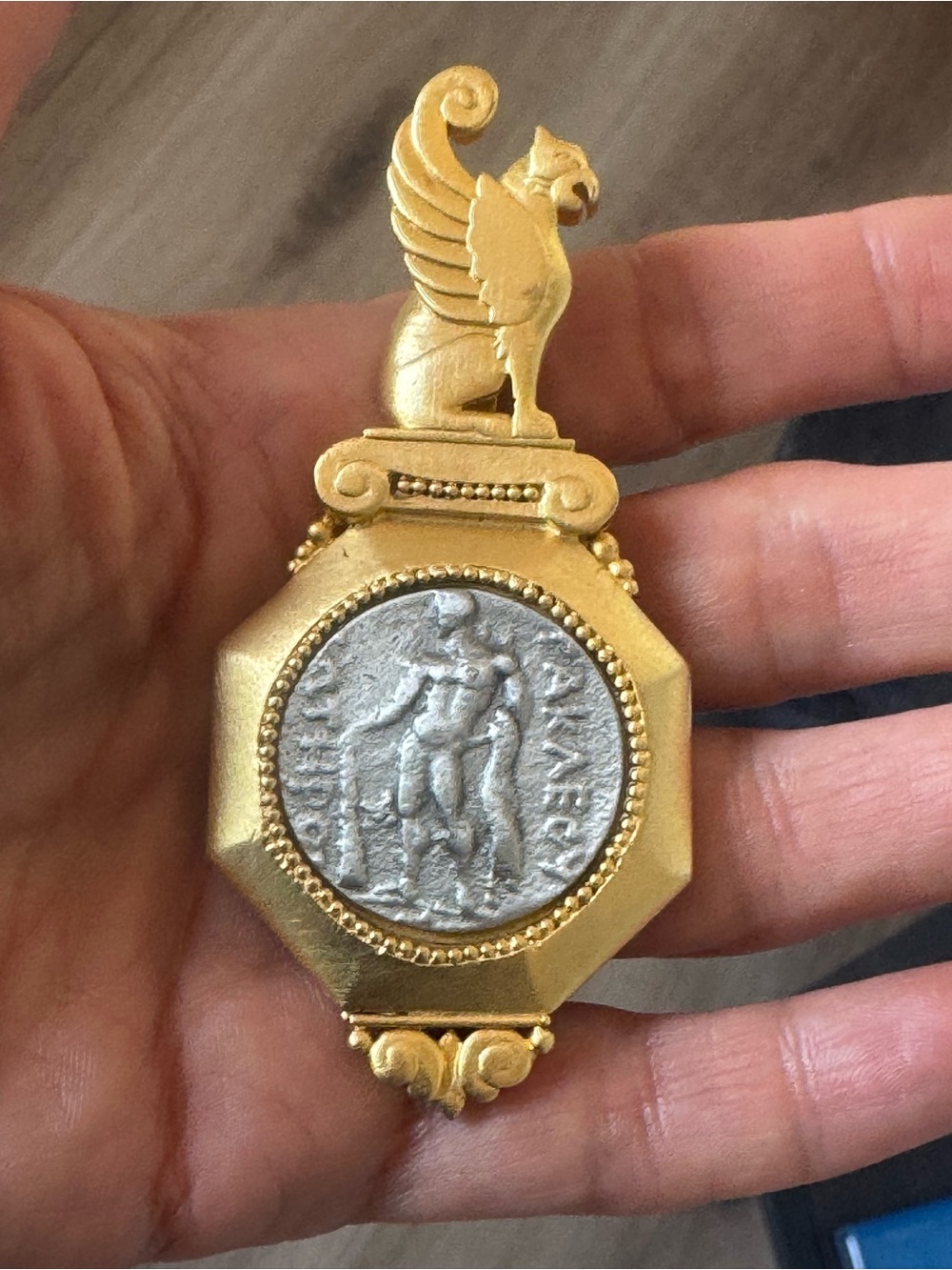 1970s Vintage JJ Jonette Griffin Ancient Coin Statement Brooch